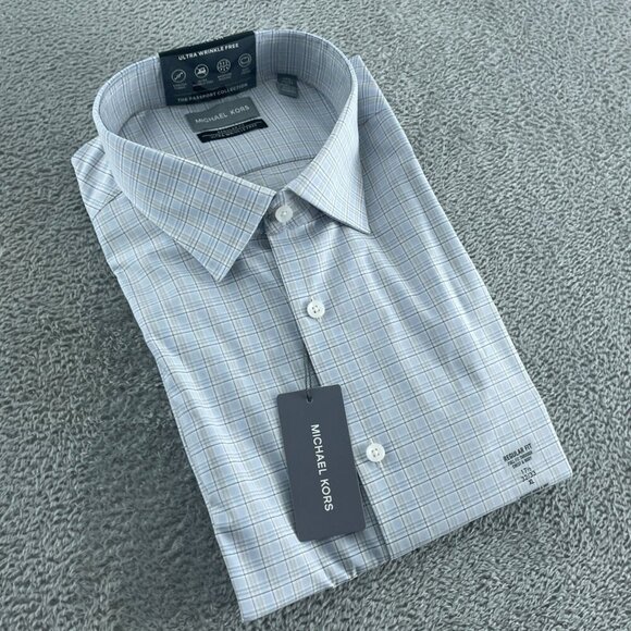 Michael Kors Mens Regular Fit Ultra Free Plaid Dress Shirt XL NWT 4833 - Picture 1 of 9